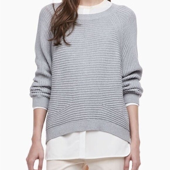 VINCE Rib Knit Raglan Cotton Sweater Long Sleeve Slouchy Ribbed Gray - Picture 1 of 5